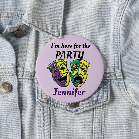 Mardi Gras Custom Name PARTY Button Mardigras (In situ)