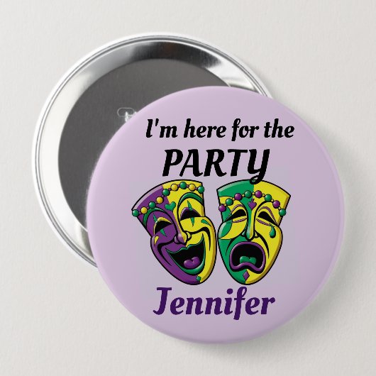 Mardi Gras Custom Name PARTY Button Mardigras (Voorkant /achterkant)