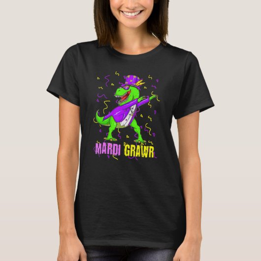 Mardi Gras Dabbing T Rex Dinosaur Funny Carnival M T-shirt (Voorkant)
