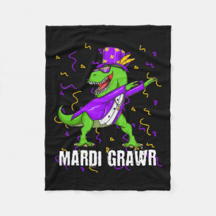 Mardi Gras Dabbing T Rex Dinosaur Mardi Grawr Bead Fleece Deken