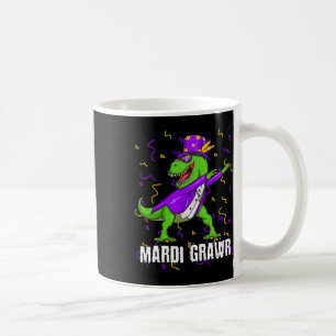 Mardi Gras Dabbing T Rex Dinosaur Mardi Grawr Bead Koffiemok