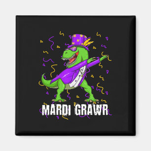 Mardi Gras Dabbing T Rex Dinosaur Mardi Grawr Bead Magneet