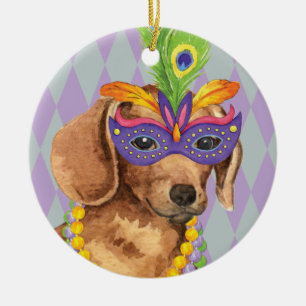 Mardi Gras Dachshund Keramisch Ornament