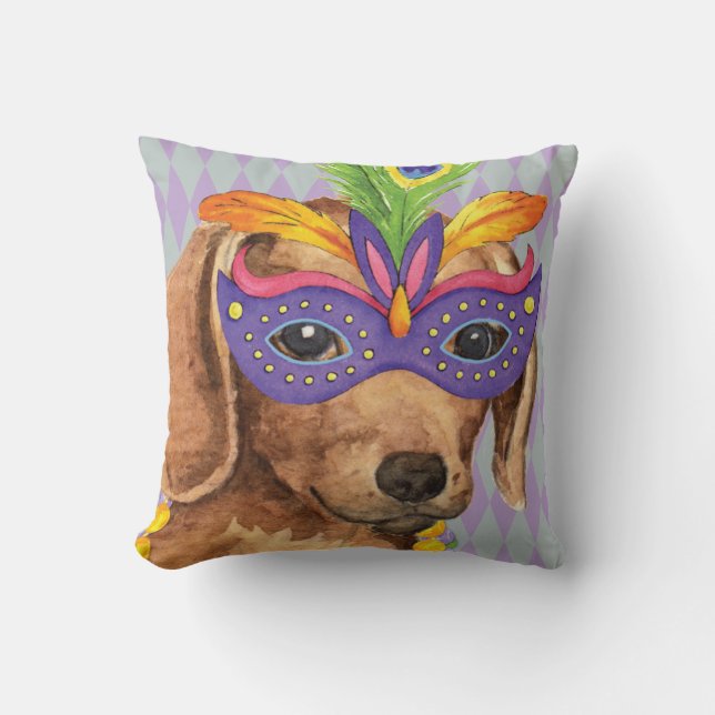 Mardi Gras Dachshund Kussen (Voorkant)