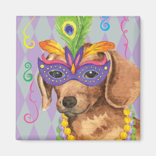 Mardi Gras Dachshund Magneet
