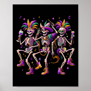 Mardi Gras Dancing Skeleton Grappig Poster