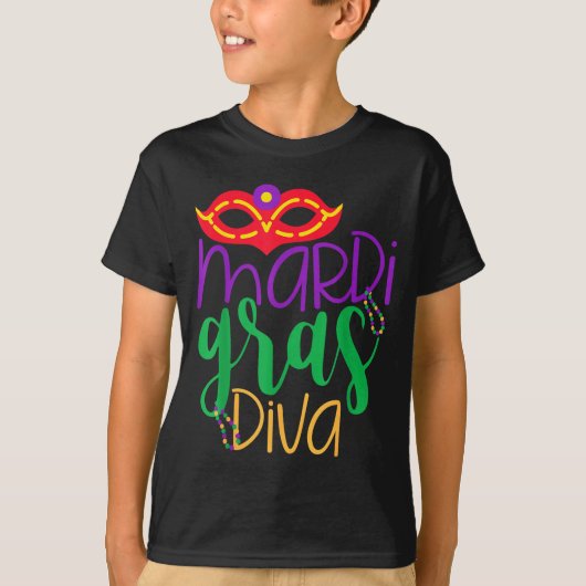 Mardi Gras Diva - Mask And Beads Design  T-shirt (Voorkant)