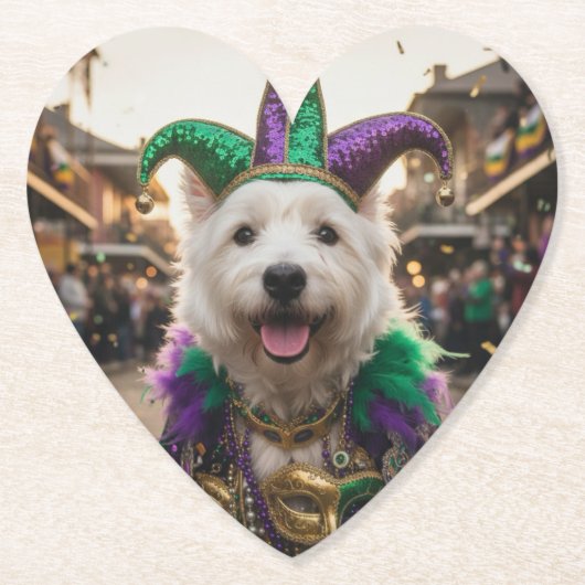 Mardi Gras Dog Jester Costume Kartonnen Onderzetters (Voorkant)
