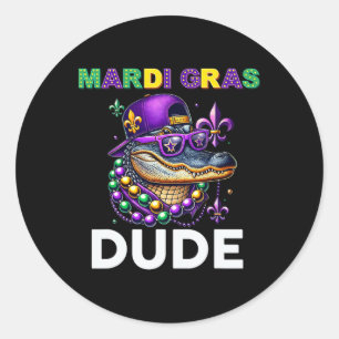 Mardi Gras Dude Alligator Mardigator Crocodile Kin Ronde Sticker