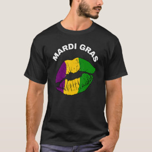 Mardi Gras Fat Dinsdag in carnaval Lips Kiss Flag T-shirt