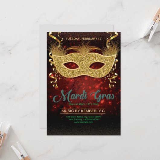 Mardi Gras-feest Flyer Sjabloon Kaart (Voorkant / Achterkant in situ)
