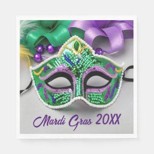 Mardi Gras Feestmasker en kralen Servet