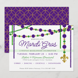 Mardi Gras Festive Carnival Invitation Kaart
