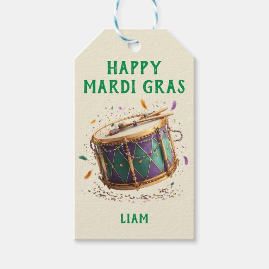 Mardi Gras Festive Drum Cadeaulabel (Voorkant)