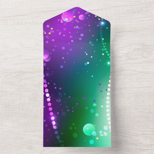 Mardi Gras Festive Paarse Achtergrond All In One Uitnodiging (Binnen)