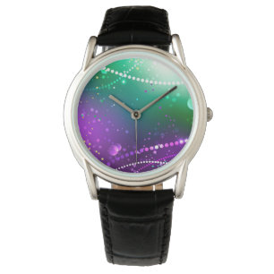 Mardi Gras Festive Paarse Achtergrond Horloge