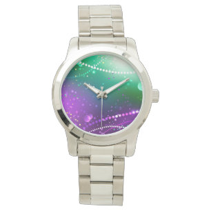 Mardi Gras Festive Paarse Achtergrond Horloge