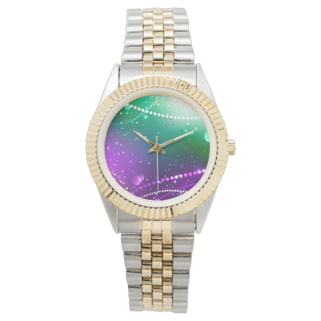 Mardi Gras Festive Paarse Achtergrond Horloge (Voorkant)
