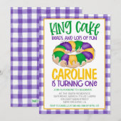 Mardi Gras First Birthday Invitation Kaart (Voorkant / Achterkant)