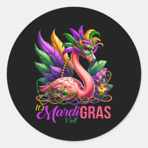 Mardi Gras Flamingo Hawaiian Tropical Party Mannen Ronde Sticker