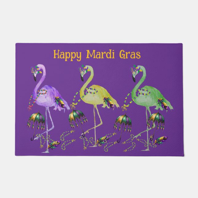Mardi Gras Flamingos Coastal Deurmat (Voorkant)