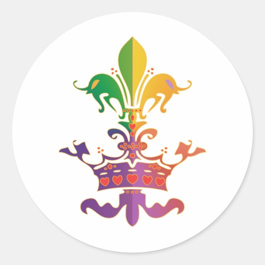 Mardi Gras Fleur de Crown Ronde Sticker (Voorkant)