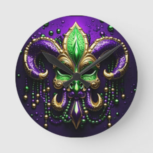 Mardi Gras Fleur De Lis Design Ronde Klok