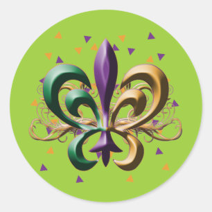 Mardi Gras Fleur de Lis Design Ronde Sticker