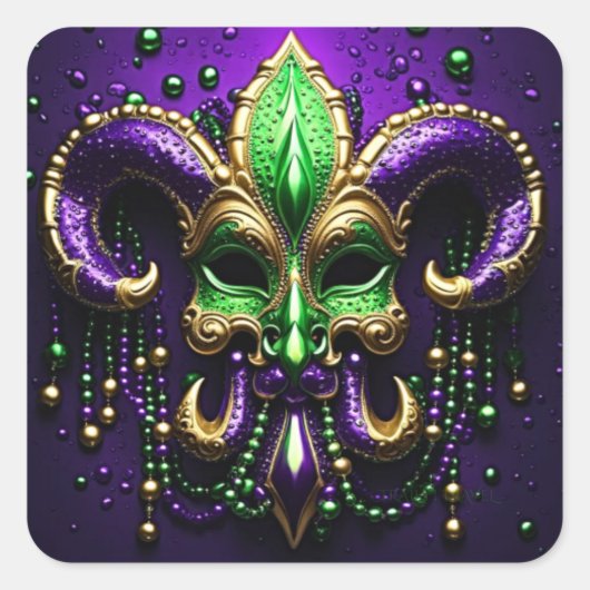 Mardi Gras Fleur De Lis Design Vierkante Sticker (Voorkant)