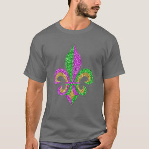 Mardi Gras Fleur De Lis Glitter Carnival Jester T-shirt