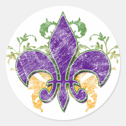 Mardi Gras Fleur-de-Lis Grunge Sticker (Voorkant)