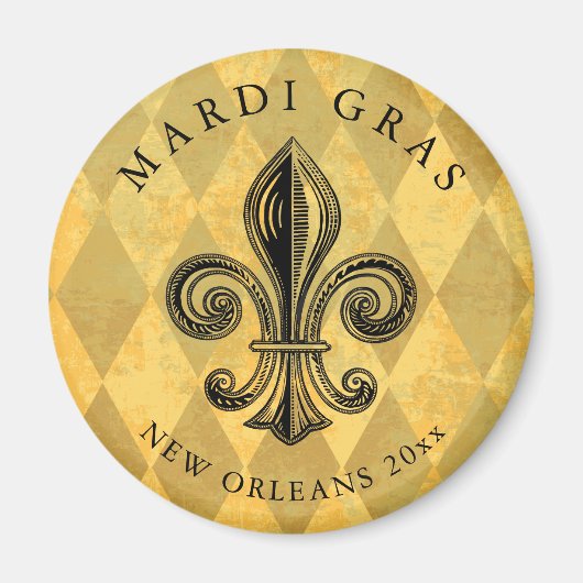 Mardi Gras Fleur-de-lis Harlequin Add Year Magneet (Voorkant)