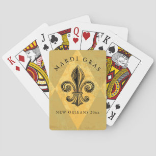 Mardi Gras Fleur-de-lis Harlequin Add Year Pokerkaarten