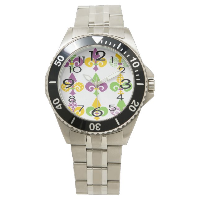 Mardi Gras Fleur de Lis Horloge (Voorkant)