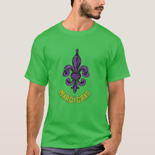 Mardi gras fleur de lis in groen geel en Paars T-shirt