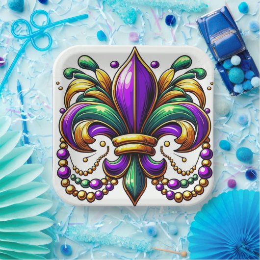 Mardi Gras Fleur de lis Papieren Bordje (Feest)