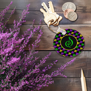 Mardi Gras Fleur de Lis Patroon Aangepast Monogram Sleutelhanger