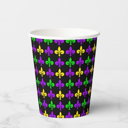 Mardi Gras Fleur de Lis Patroon Aangepaste Tekst Papieren Bekers (Achterkant)