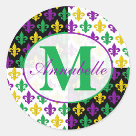 Mardi Gras Fleur-de-lis Patroon Gepersonaliseerd Ronde Sticker