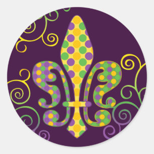Mardi Gras Fleur de Stippen Ronde Sticker