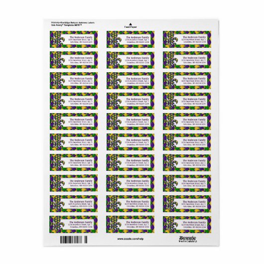 Mardi Gras Fleur Harlequin Pattern Etiket (Full Sheet)
