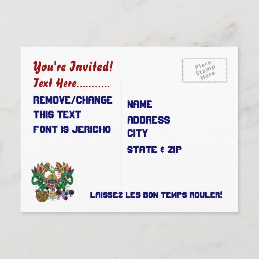 Mardi Gras Football King Uitzicht Hints alstublief Uitnodiging Briefkaart (Achterkant)
