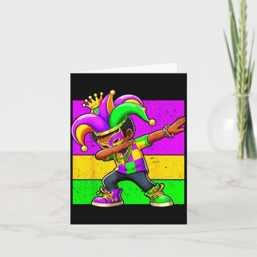 Mardi Gras Funny Dabbing Black Boy Jester Hat Kid  Kaart (Voorkant)