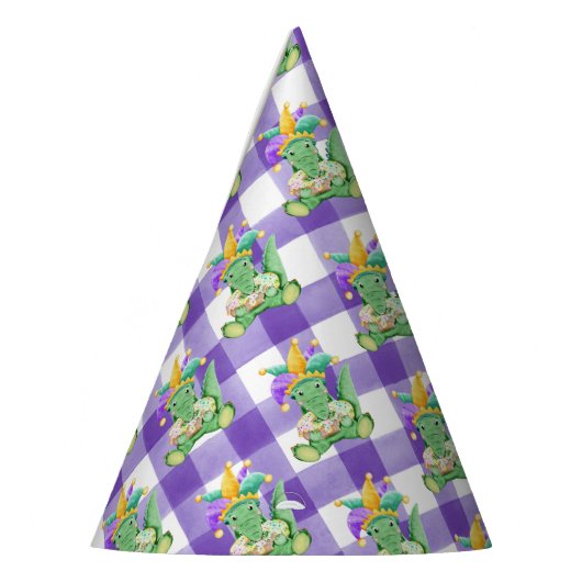 Mardi Gras Gators en Gingham Paper Feesthoedjes (Links)