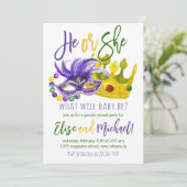 Mardi Gras Geslacht onthullen uitnodiging (Staand voorkant)