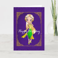 Mardi Gras Girl Paarse Birthday Kaart