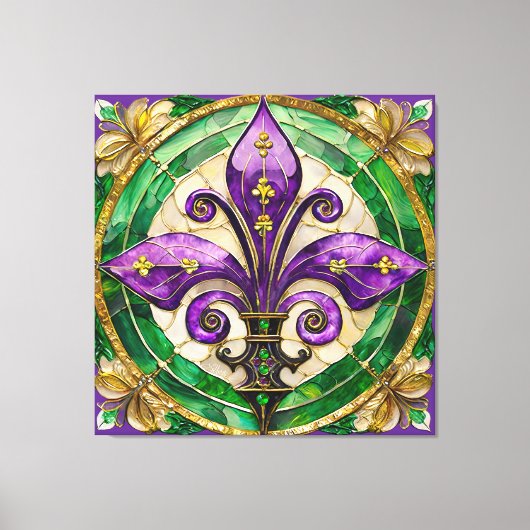 Mardi Gras Glas in lood Fleur de lis Canvas Afdruk (Voorkant)