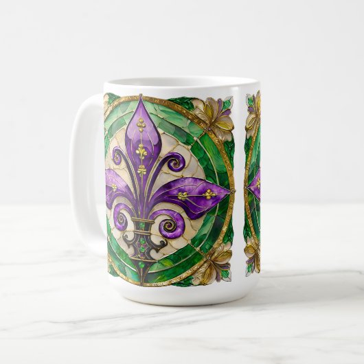 Mardi Gras Glas in lood Fleur de lis Koffiemok (Voorkant links)