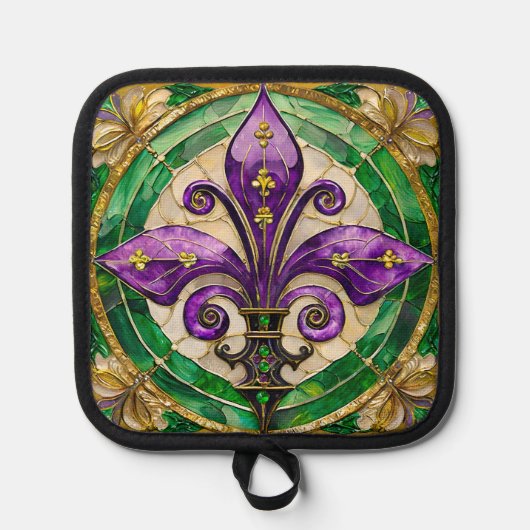 Mardi Gras Glas in lood Fleur de lis Pannenlap (Voorkant)
