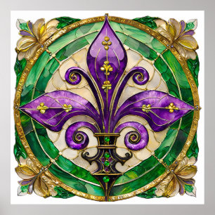 Mardi Gras Glas in lood Fleur de lis Poster